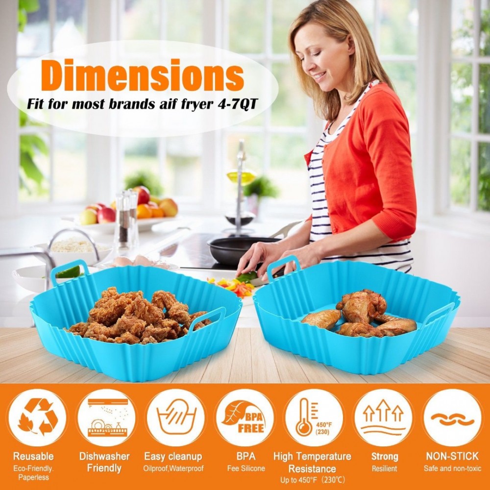 Forma silicon pentru airfryer si cuptor, patrata, 20x20x6.5 cm Casidora