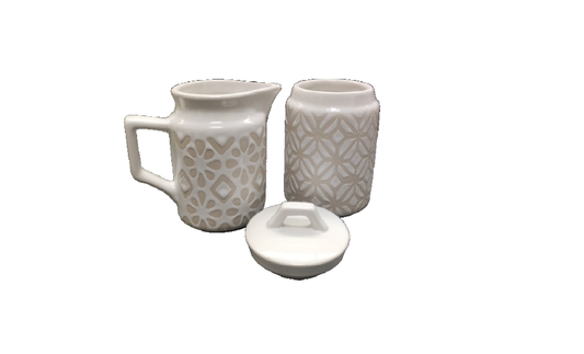 Set 2 Piese Ceramica, Cremiera Si Zaharnita Cu Capac, 200ml, Alb Casidora