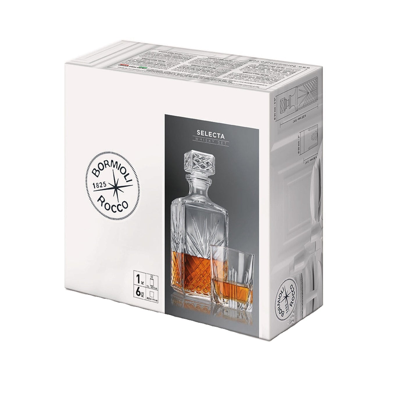Set Cadou Sticla Whisky Si 6 Pahare, Bormioli Rocco Selecta, 1000 ml, 285 ml Casidora