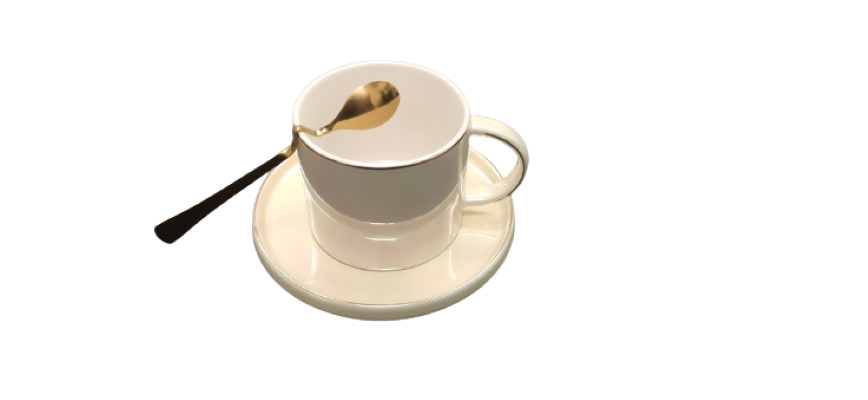 Set Cana Ceai/Cafea Ceramica, Farfurie, Lingura Aurie Model Ondulat, 160ML Casidora