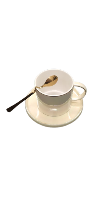Set Cana Ceai/Cafea Ceramica, Farfurie, Lingura Aurie Model Ondulat, 160ML Casidora