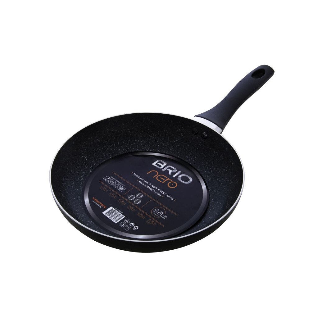 Tigaie Aluminiu Stantat, Brio Nero, 2 mm Grosime, Maner Nituit, H 6 Cm, Diametru 28 Cm Casidora