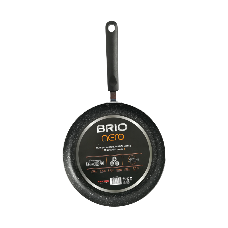 Tigaie Aluminiu Stantat, Brio Nero, 2 mm Grosime, Maner Nituit, H 6 Cm, Diametru 28 Cm Casidora