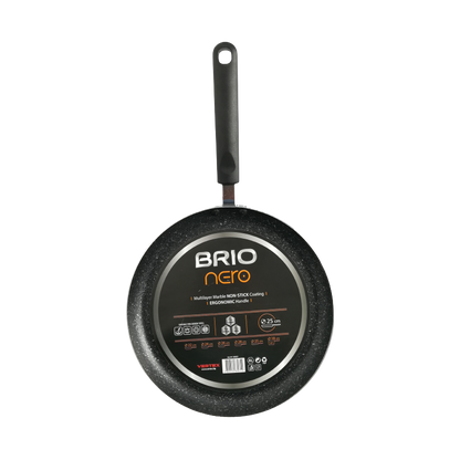 Tigaie Aluminiu Stantat, Brio Nero, 2 mm Grosime, Maner Nituit, H 6 Cm, Diametru 28 Cm Casidora