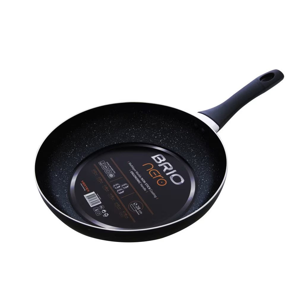 Tigaie Aluminiu Stantat, Brio Nero, 2 mm Grosime, Maner Nituit, H 6 Cm, Diametru 28 Cm Casidora